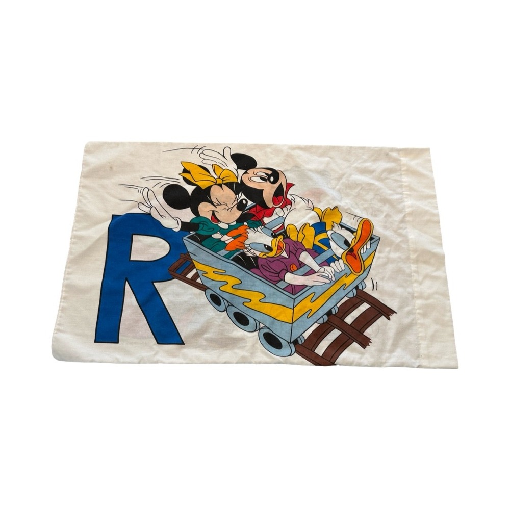 Vintage 90s Disney Mickey Minnie Donald Goofy Roller Coaster Pillowcase 18 x 29